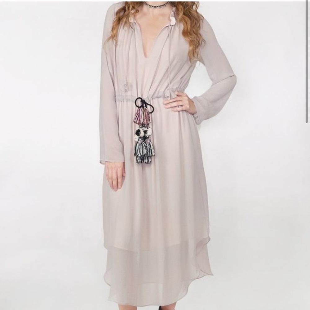 Misa Los Angeles Tanaz Pompom Tassel Dress beige stone
